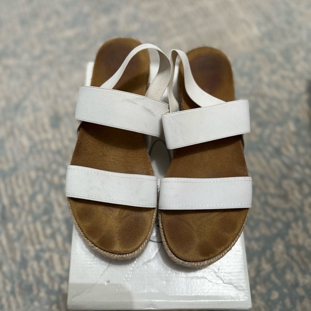 White and Brown Double Strap Sandals